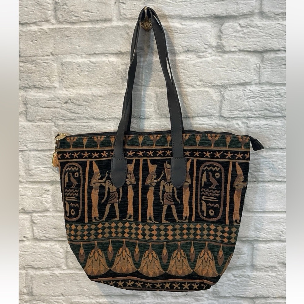 Gevive By Boyt Egyptian Print Woven Open Top Tote Bag NEW